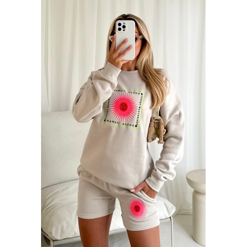 Aloha bone embroidered premium sweater and shorts