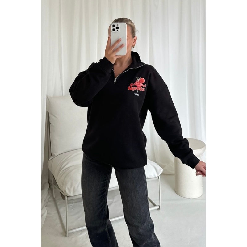 Aperol Spritz black 3/4 zip up printed sweater