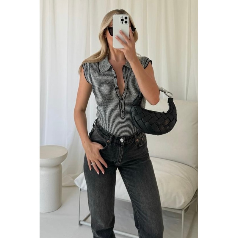 Avery black striped knit bodysuit