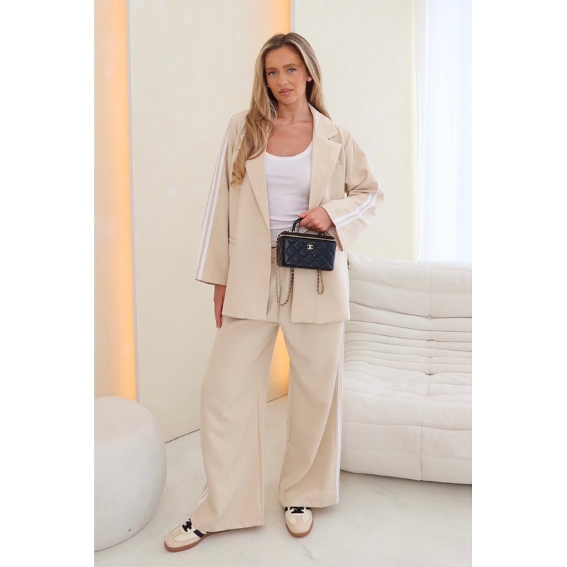 Carly beige stripe blazer set