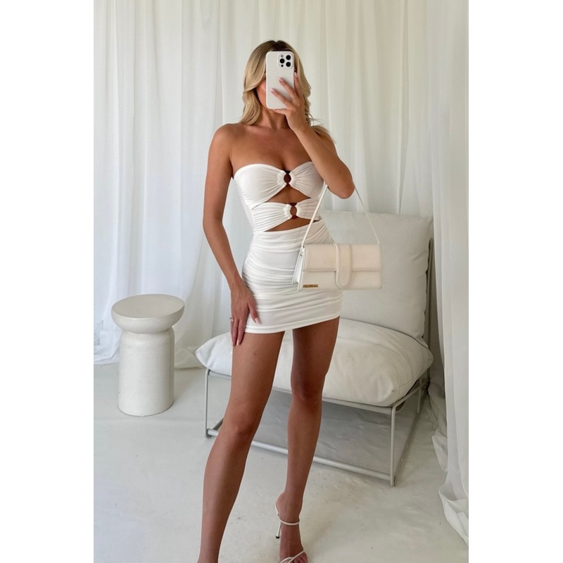 Gigi white ring detail cut out mini dress