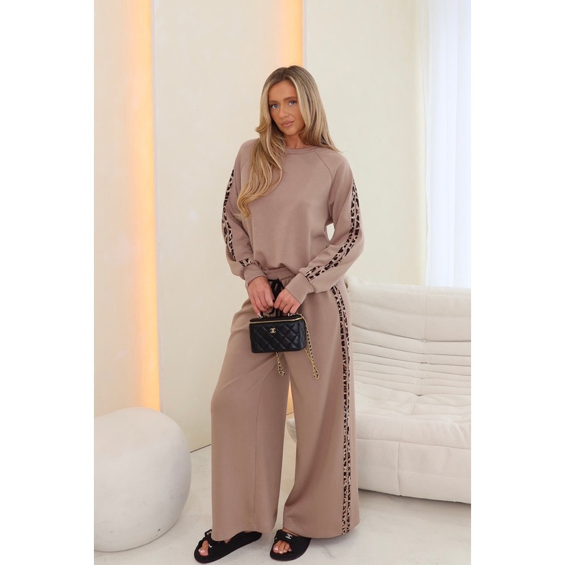 Nova beige leopard stripe sweater set