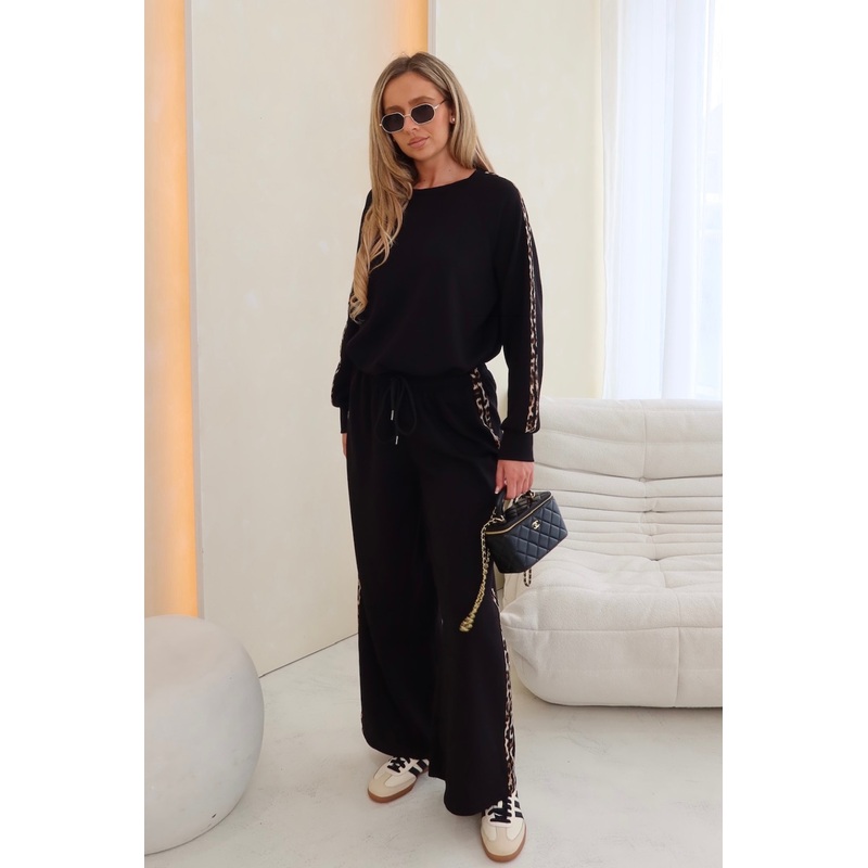 Nova black leopard stripe sweater set