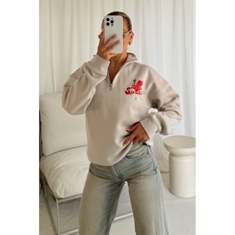 Aperol Spritz bone 3/4 zip up printed sweater