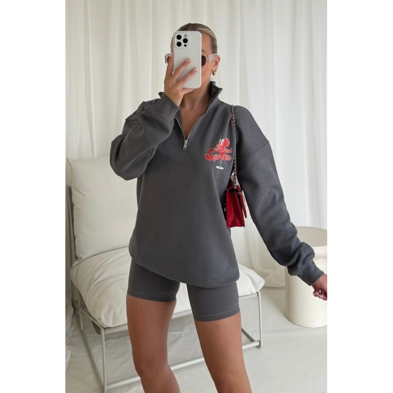 Aperol Spritz steel grey 3/4 zip up printed sweater