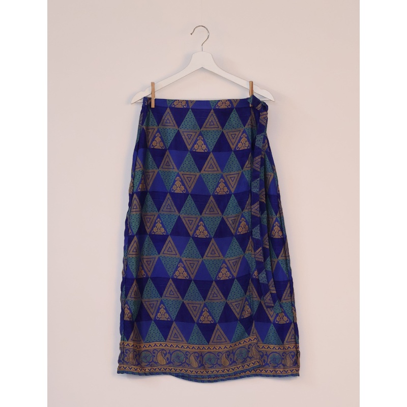 Long Wraparound Skirt - Blue Geometric