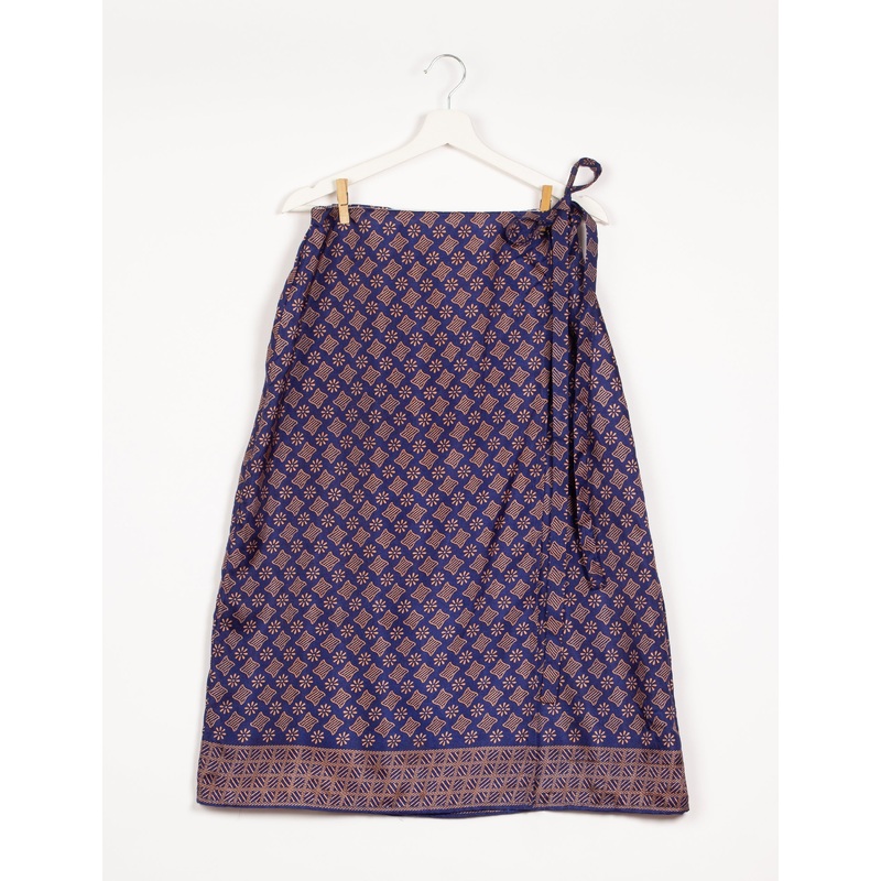 Long Wraparound Skirt - Blue Micro Design