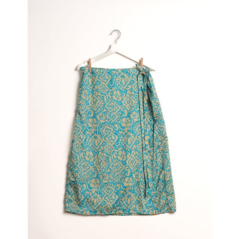 Long Wraparound Skirt - Blue Organic