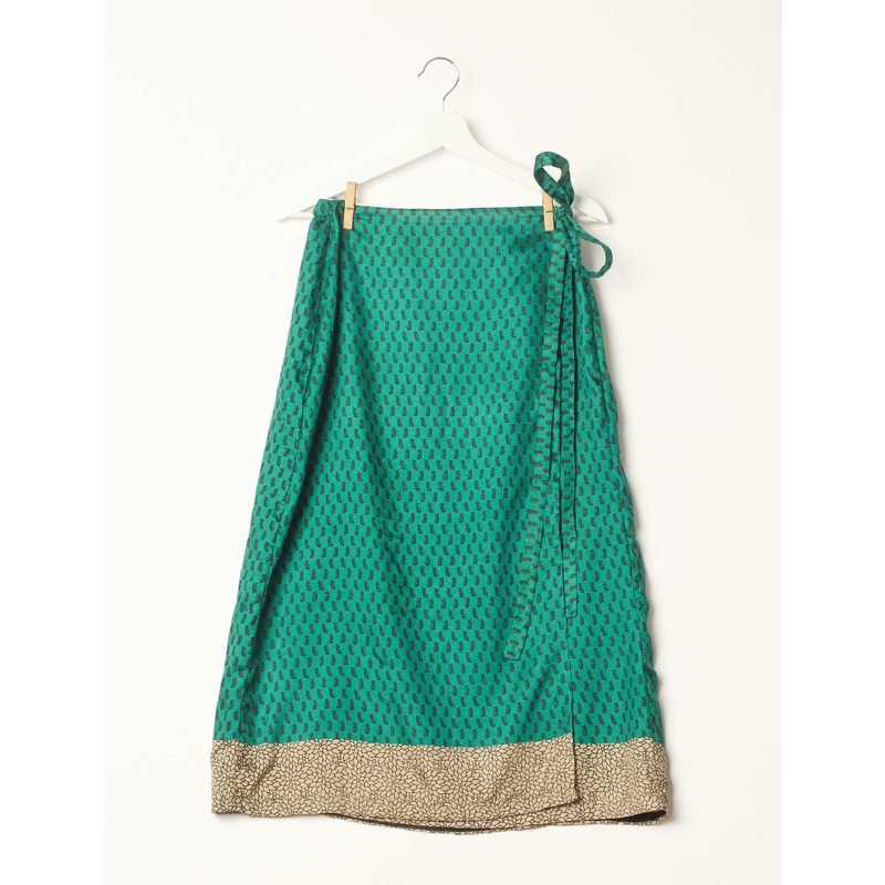 Long Wraparound Skirt - Green Micro Design