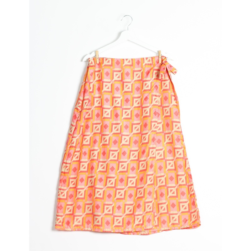 Long Wraparound Skirt - Orange Geometric