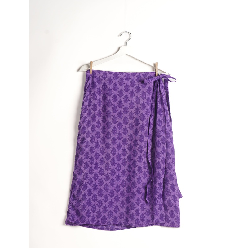 Long Wraparound Skirt - Purple Leaves