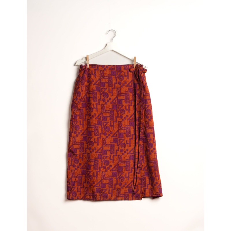 Long Wraparound Skirt - Red Geometric