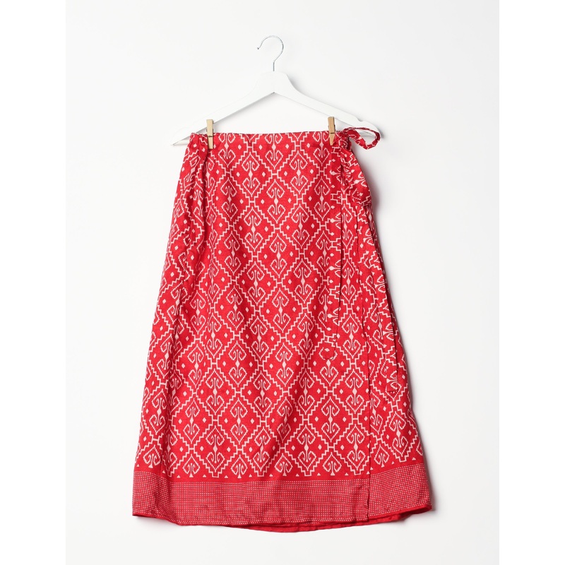 Long Wraparound Skirt - Red Indian Ethnic