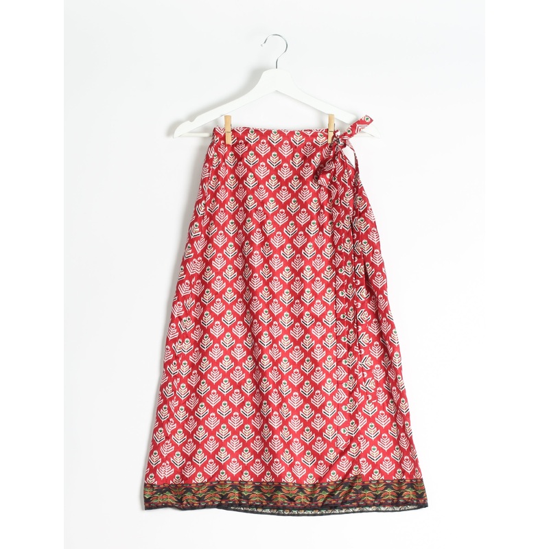 Long Wraparound Skirt - Red Micro Design