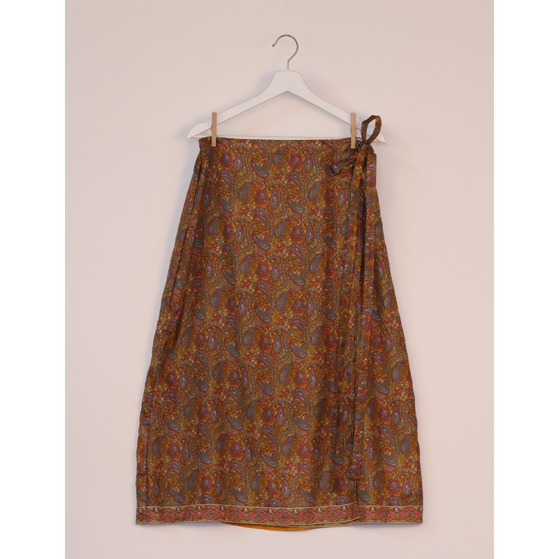 Long Wraparound Skirt - Red Paisley