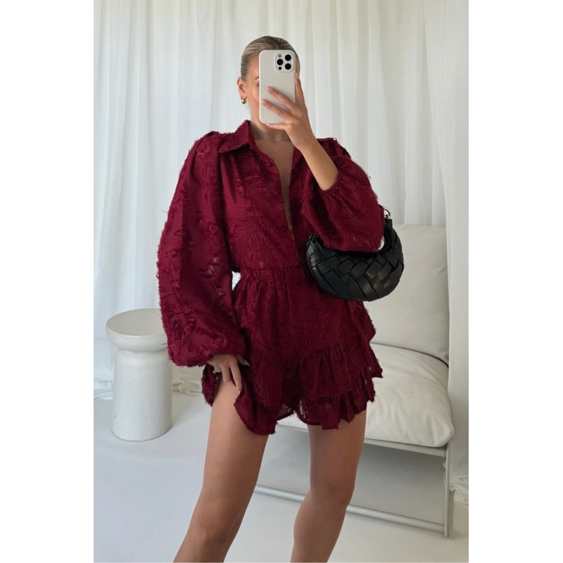 Becky burgundy embroided co-ord
