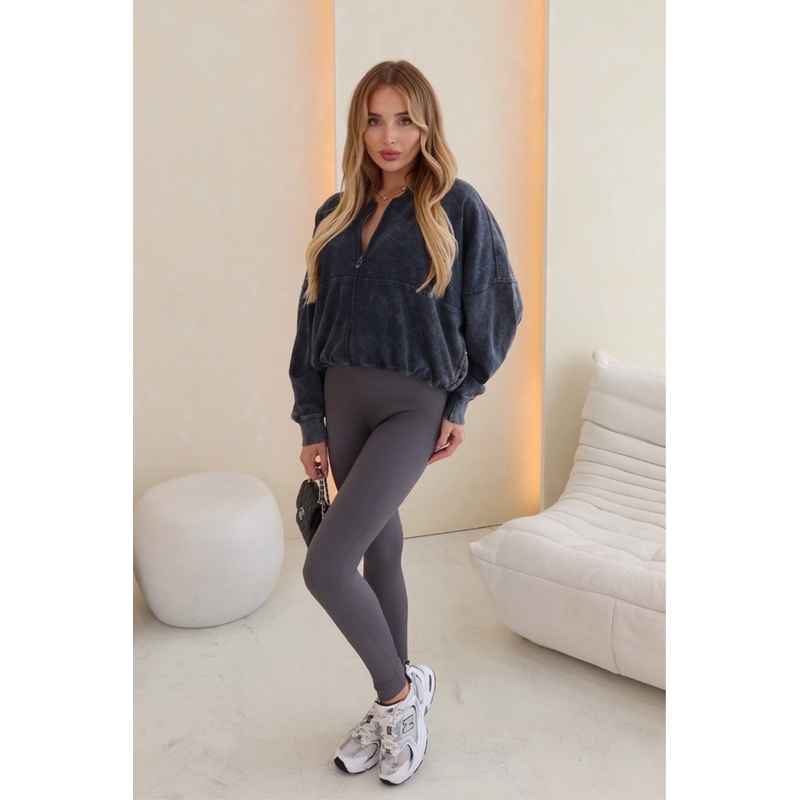 Blake grey acid wash bomber jacket and ribbed legging set