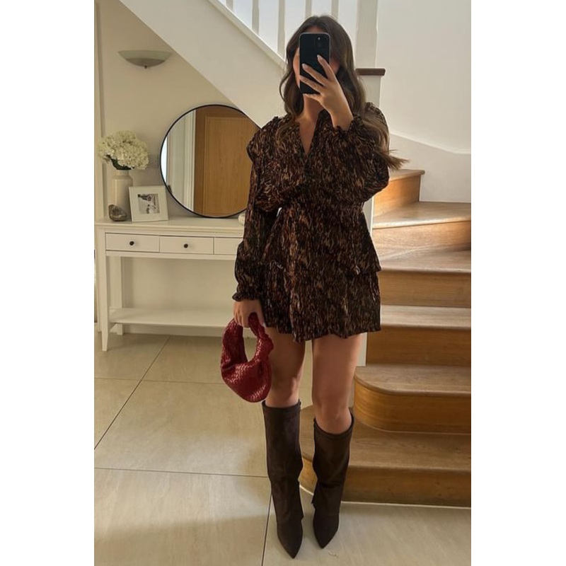 Karina brown patterned tiered dress