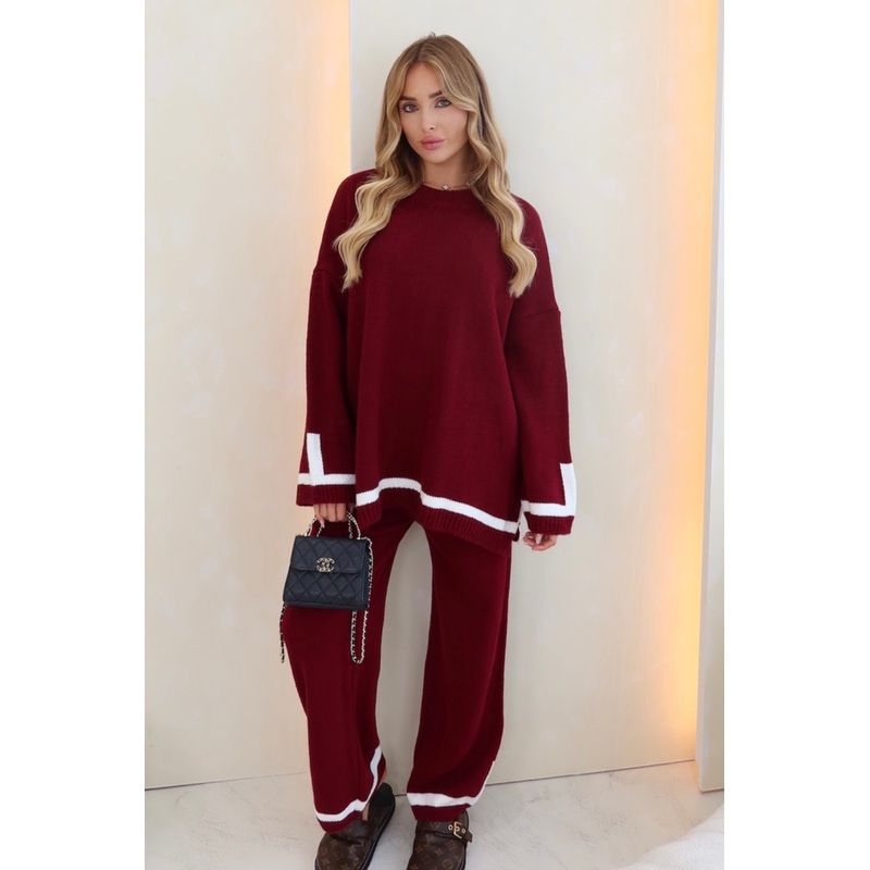 Addison burgundy knitted jumper and trousers