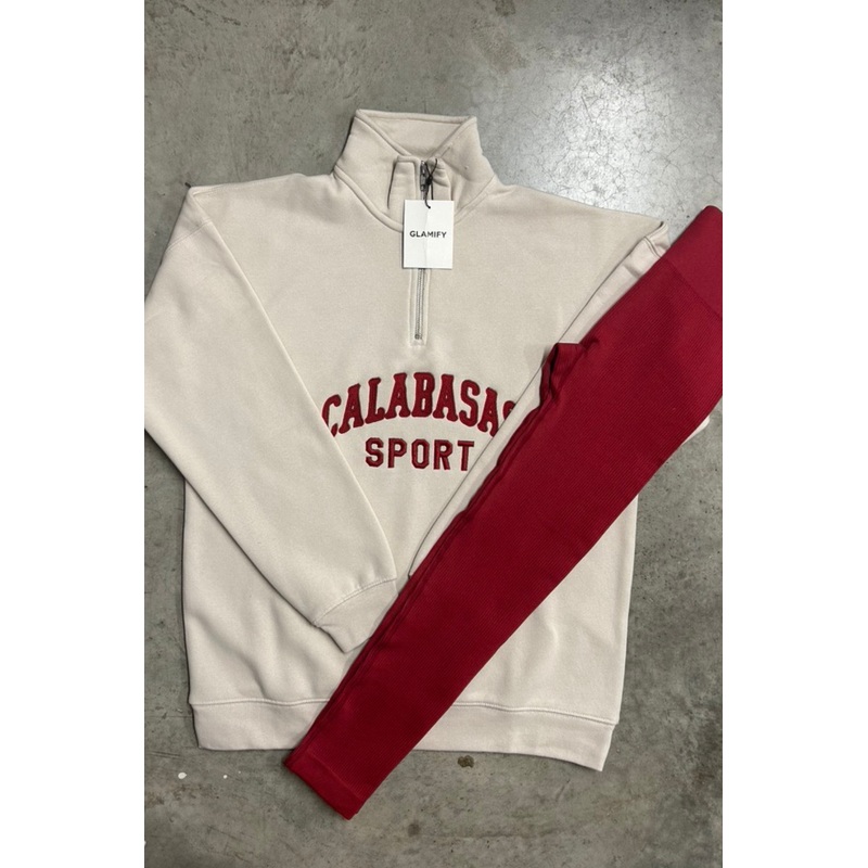 Calabasas bone and burgundy embroidered 3/4 sweater and legging set