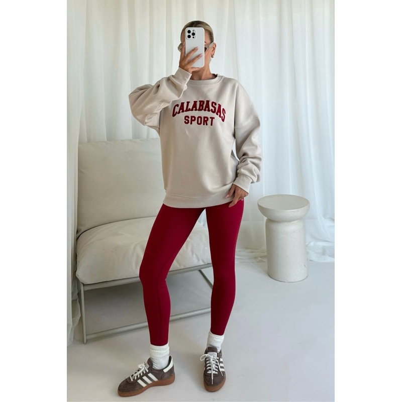 Calabasas bone and burgundy embroidered sweater & legging