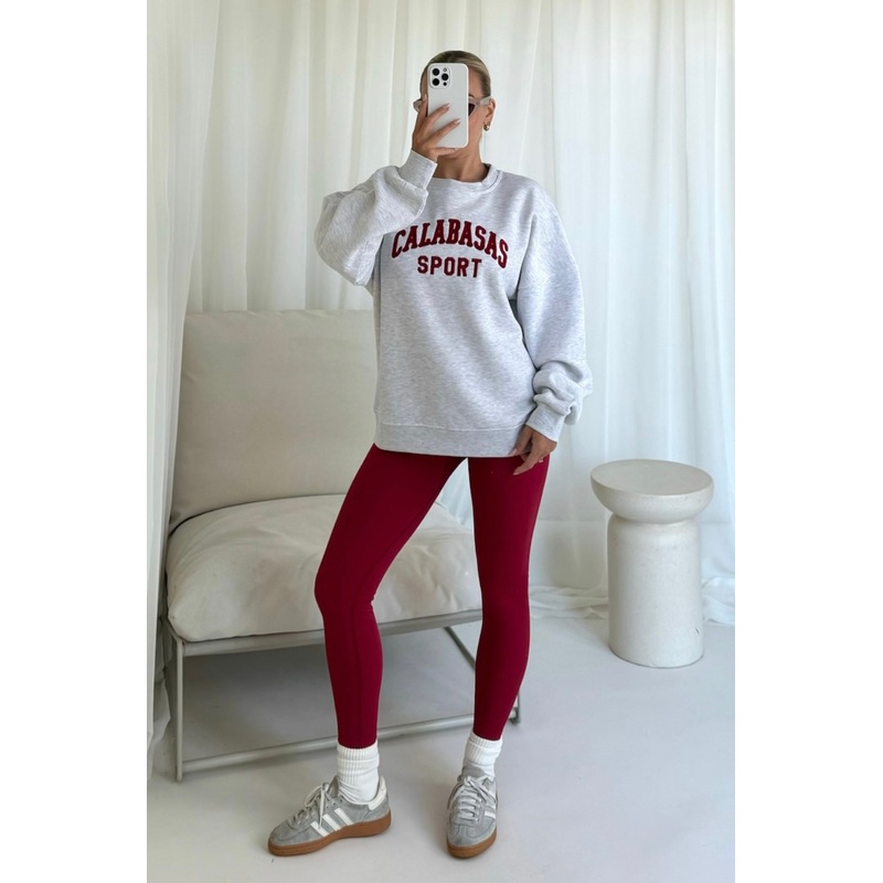 Calabasas marl grey and burgundy embroidered sweater & legging