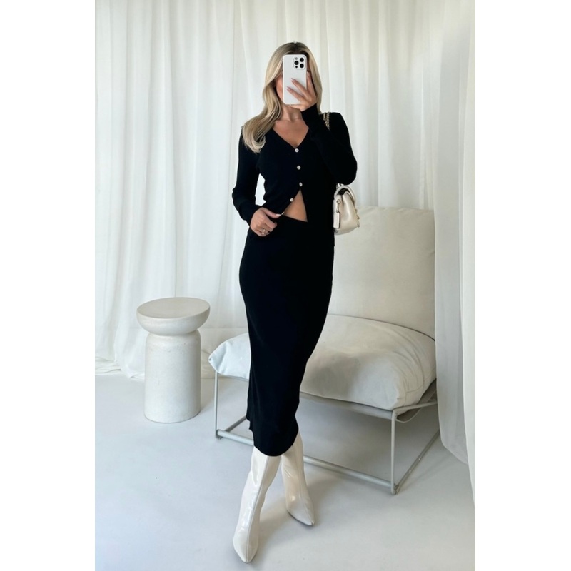 Anna black knit midi skirt co-ord