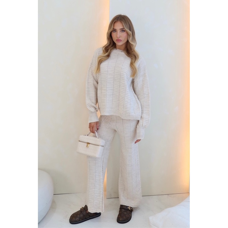 Ashley cream knit sweater and trousers