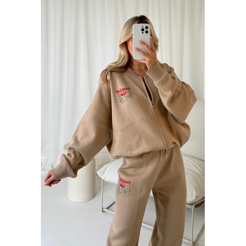 Breakfast club stone printed premium bomber jacket and straight leg jogger