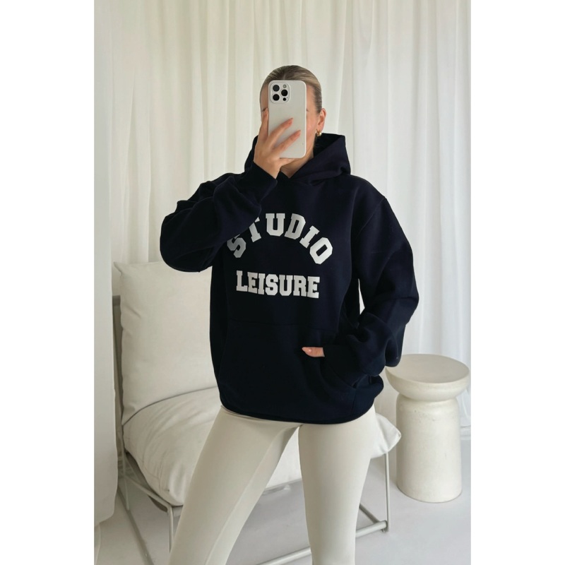 Studio leisure college navy printed hoodie