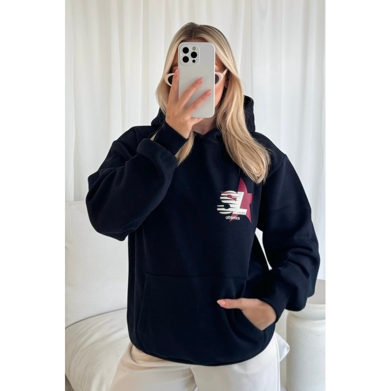 Studio leisure star navy printed hoodie