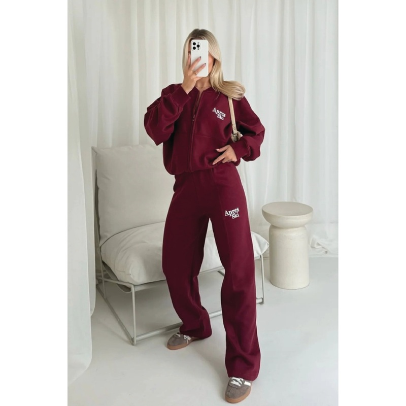 Apres Ski burgundy embroidered bomber jogger loungewear