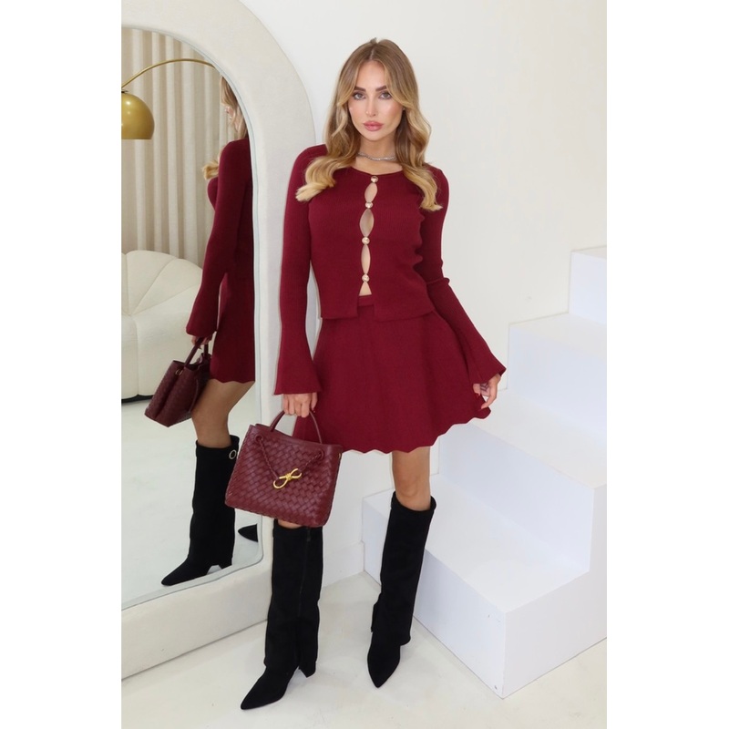 Blair burgundy ribbed knit top & skirt co-ord