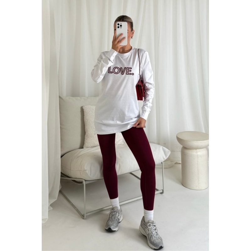 Love burgundy embroidered long sleeve t-shirt and leggings