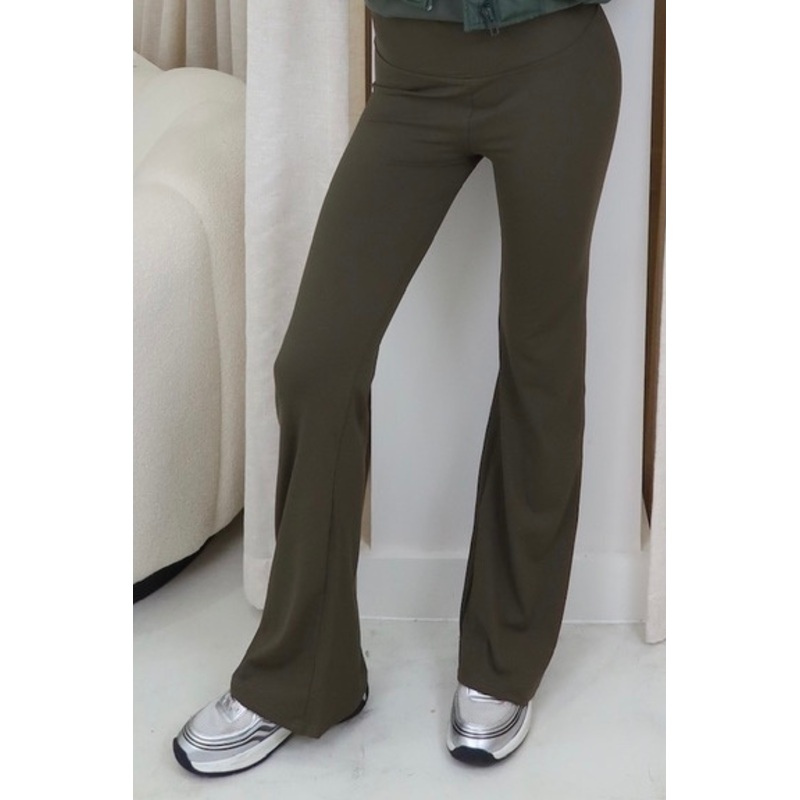 Sophie khaki stretch flared leggings