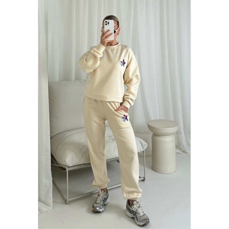 Studio leisure star ecru printed sweater joggers loungewear