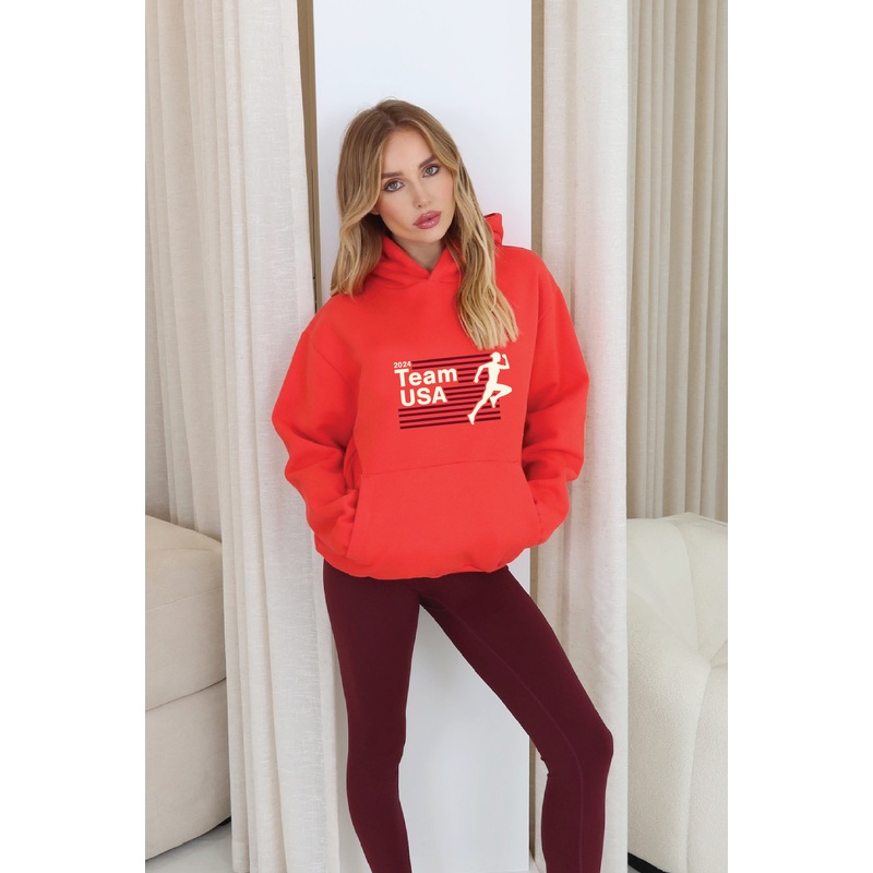 Team USA red printed hoodie