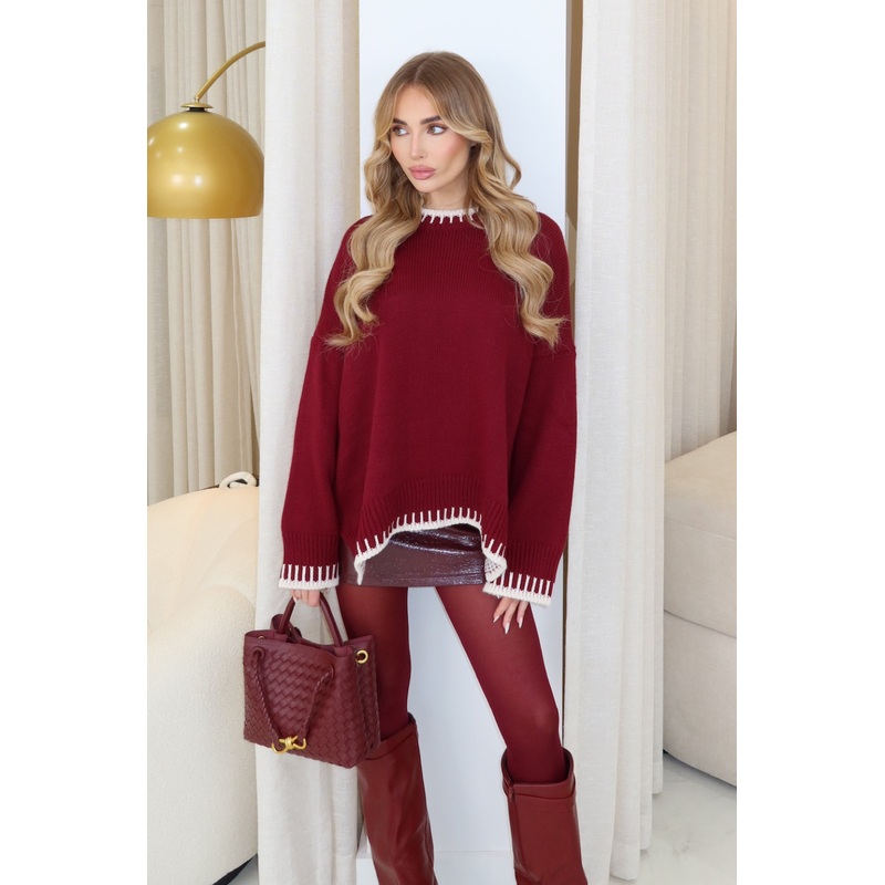 Avery burgundy contrast trim knit jumper