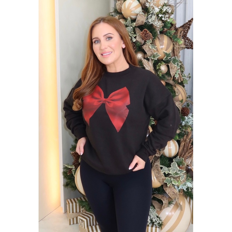 Bow black printed sweater