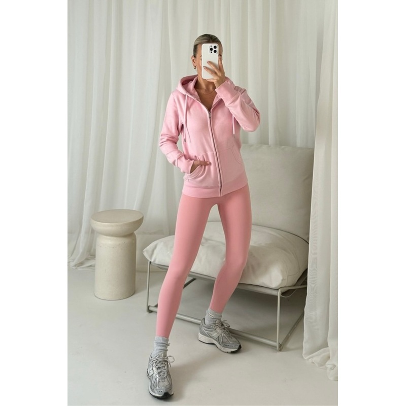 Carly light pink zip up sweater and ultimate legging set