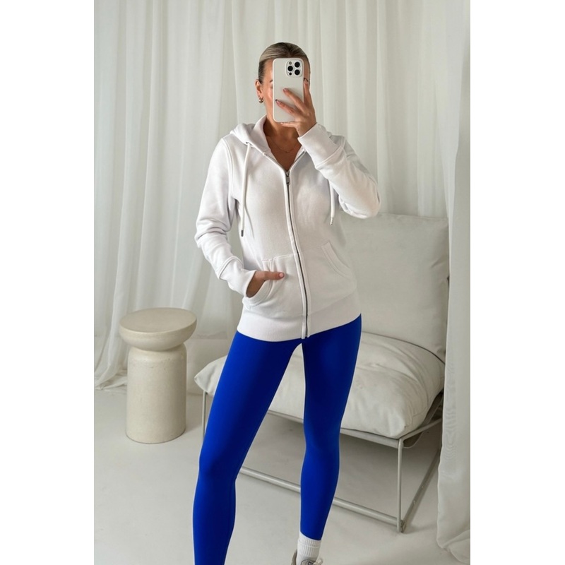 Carly white & sapphire zip up sweater and ultimate legging set