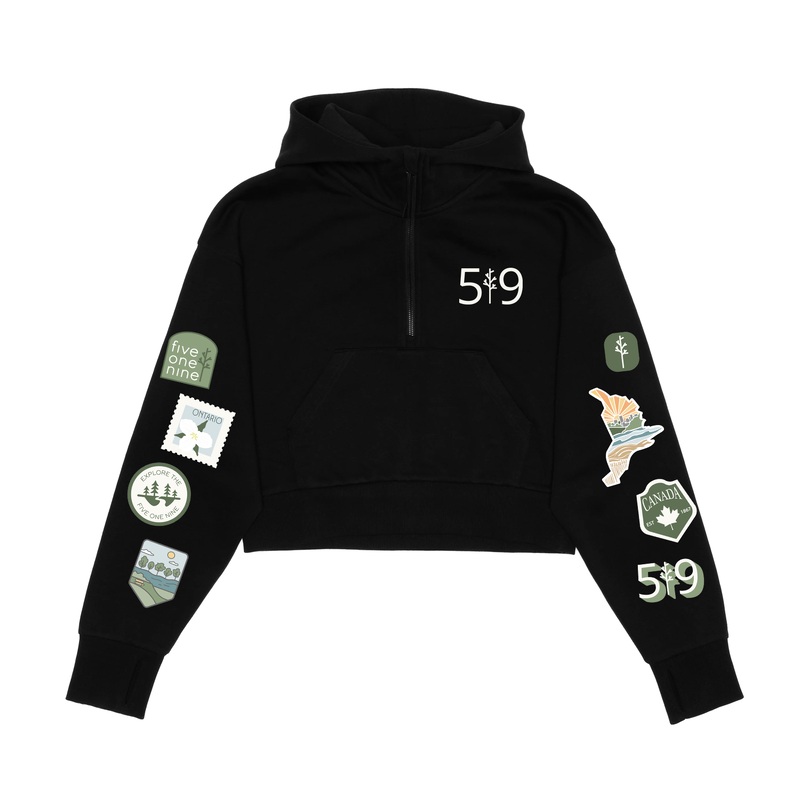EXPLORE THE 519 CROPPED SCUBA 1/2 ZIP HOODIE (WOMENS)