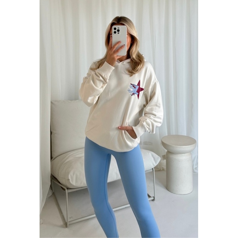 Studio leisure athletics ecru & light blue hoodie and ultimate legging set