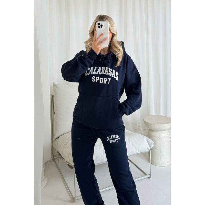 Calabasas sport navy embroidered loungewear set