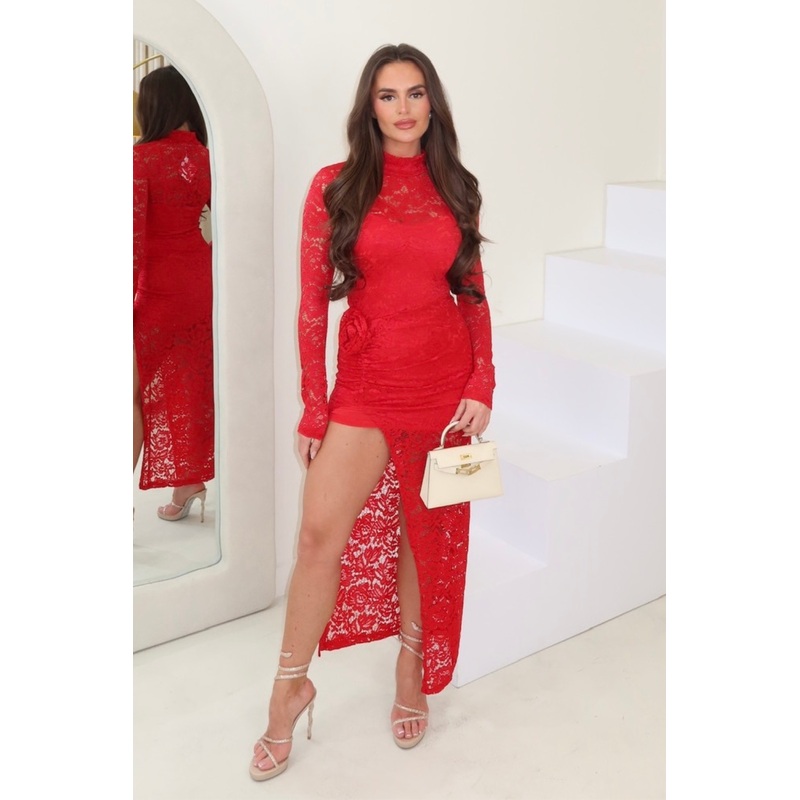 Francesca red lace maxi dress
