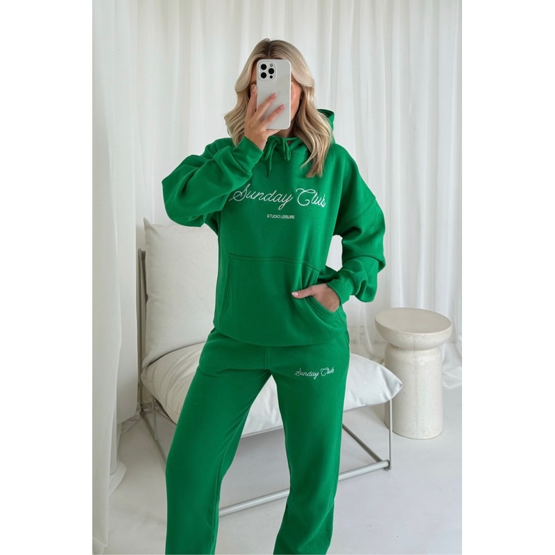 Sunday club green embroidered loungewear set