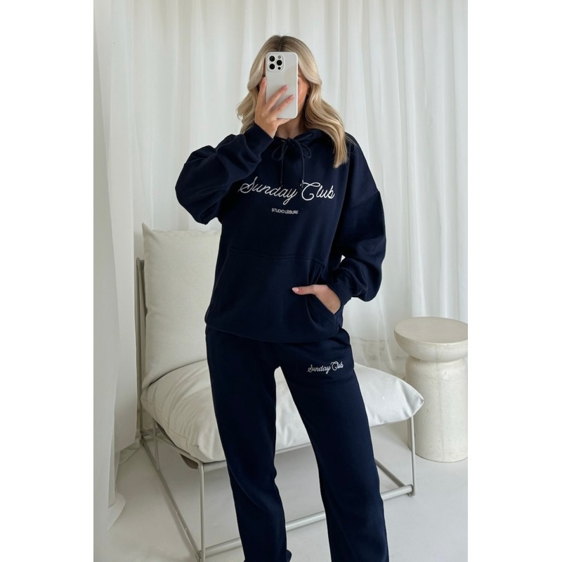 Sunday club navy embroidered loungewear set