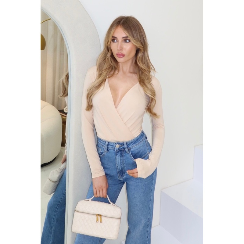 Tess cream wrap front bodysuit