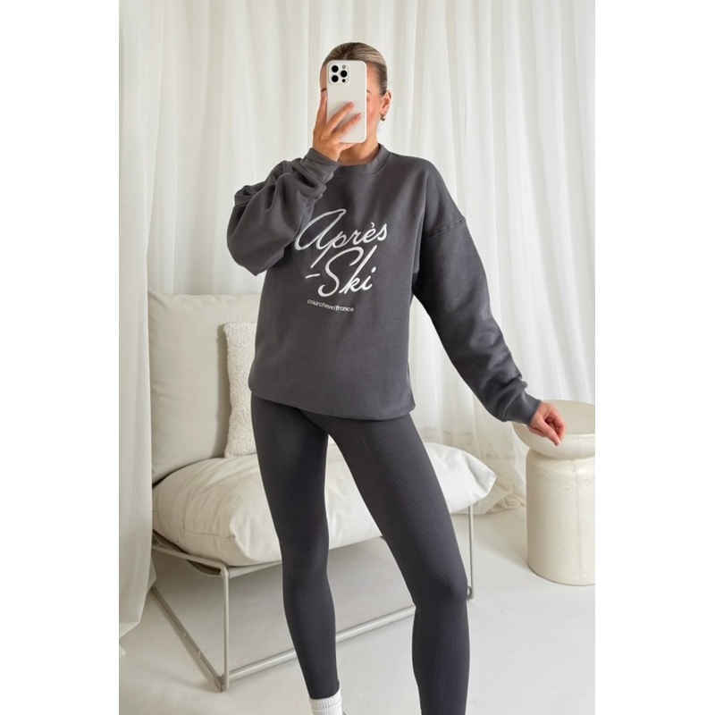 Apres Ski steel grey embroidered sweater and legging set