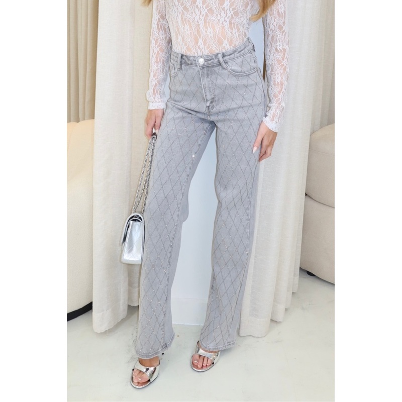 Aria grey diamante embellished straight leg jeans